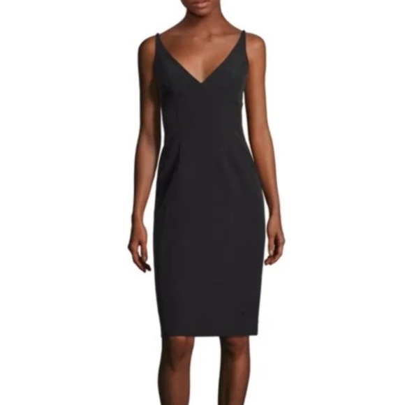 Milly Dresses & Skirts - Milly Black Sheath Sleeveless Deep V-Neck Fitted Knee Length Dress Size 4